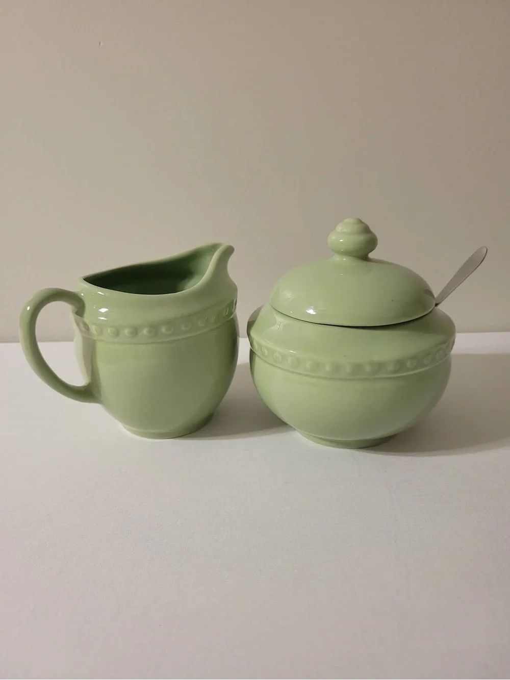 Light Green Ceramic Creamer and Sugar Bowl Set